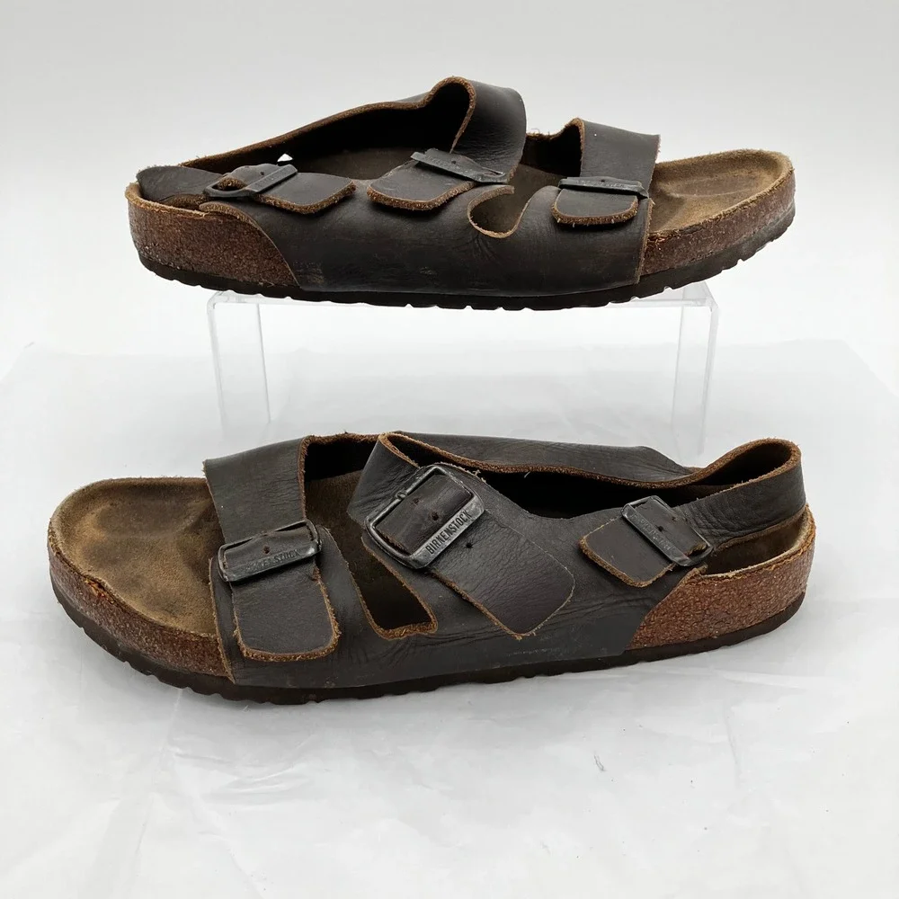 Birkenstock Sandals Milano EU 44 L13 M11 Brown Oiled Leather Backstrap